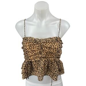 Cotton Candy LA Brown Leopard Print Sleeveless Peplum Camisole Crop Tank Top S